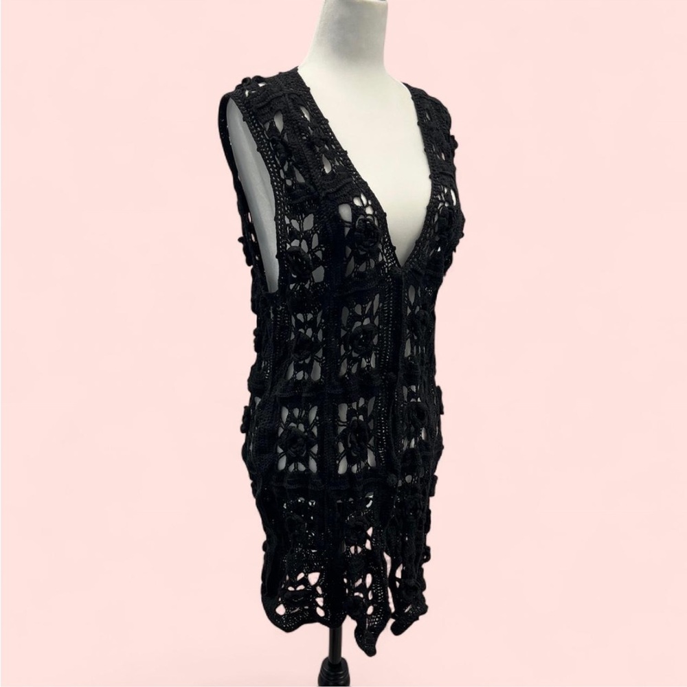 Black Floral Crochet Vest
